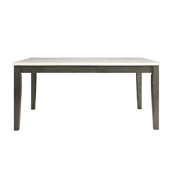 Benjara White and Gray Marble Top 4 Legs Base Contemporary Wooden Dining Table Seats 6