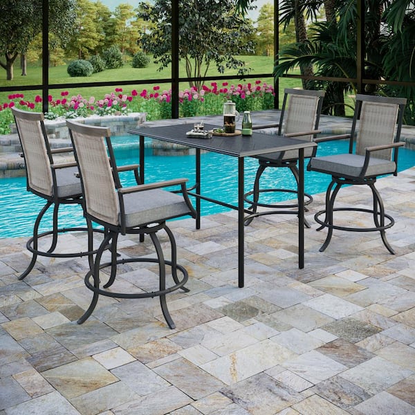 PHI VILLA 5Piece Metal Bar Height Outdoor Bistro Set with Black