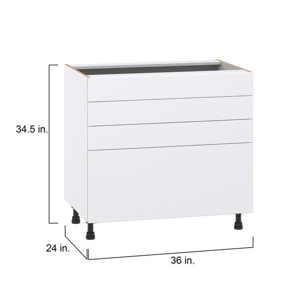 J COLLECTION Fairhope Bright White Slab Assembled Cooktop Base Kitchen Cabinet with 3 Drawers (36 in. W x 34.5 in. H x 24 in. D)