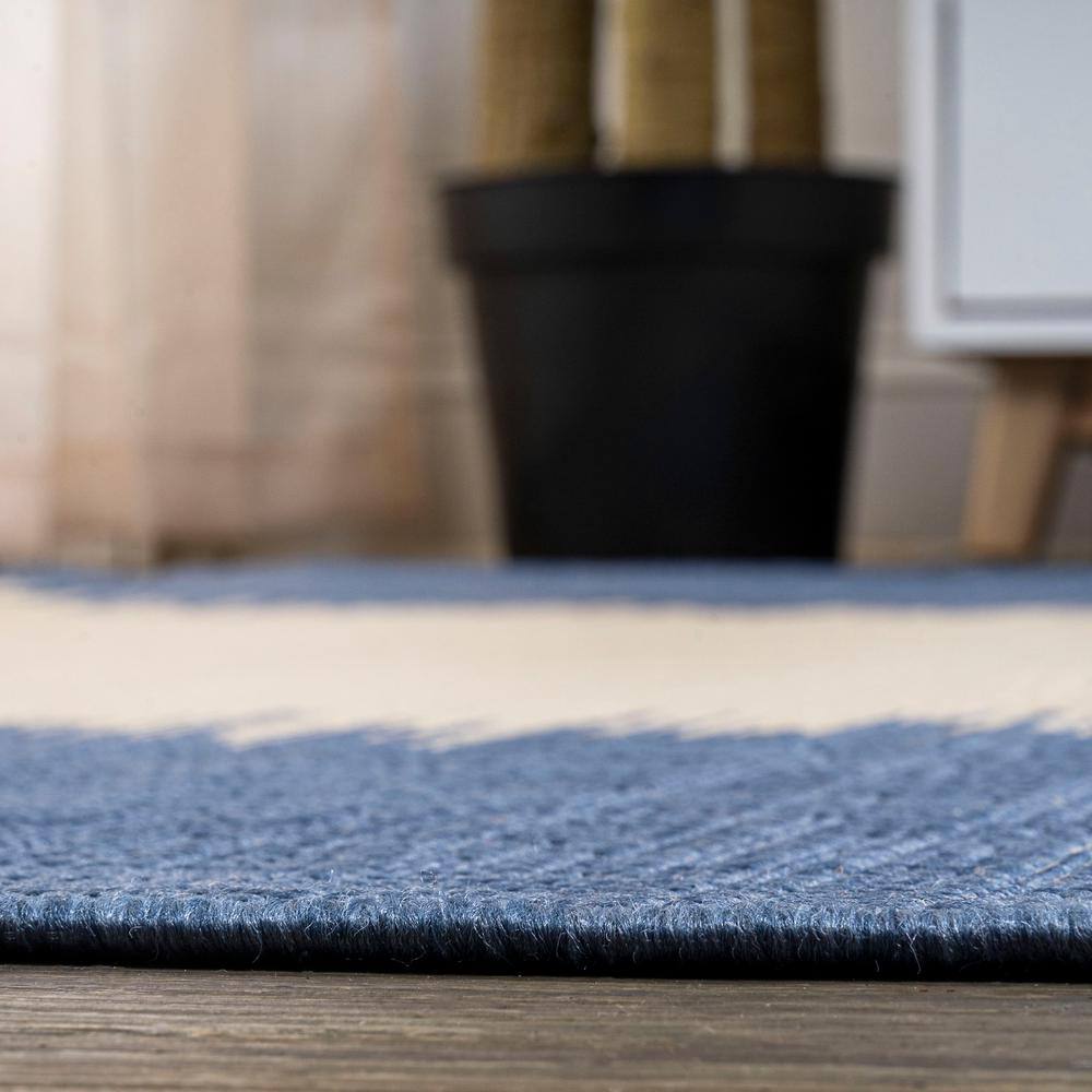Coastal Stripe Denim Blue and Beige 8' x 10' Synthetic Area Rug