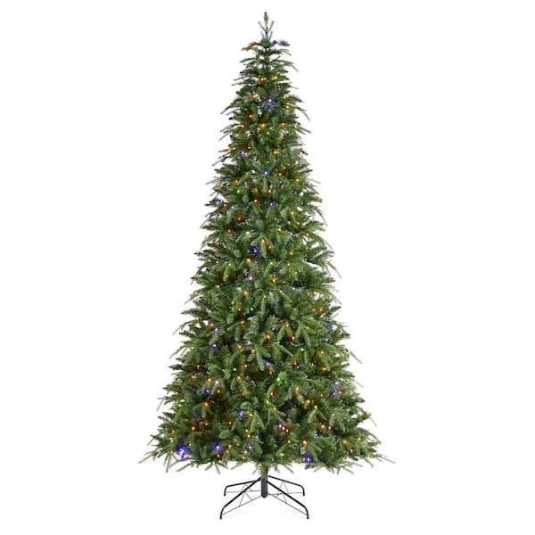9 ft. Pre-Lit Green Slim Fir Artificial Christmas Tree with 650 Warm White/Multi-color LED Lights