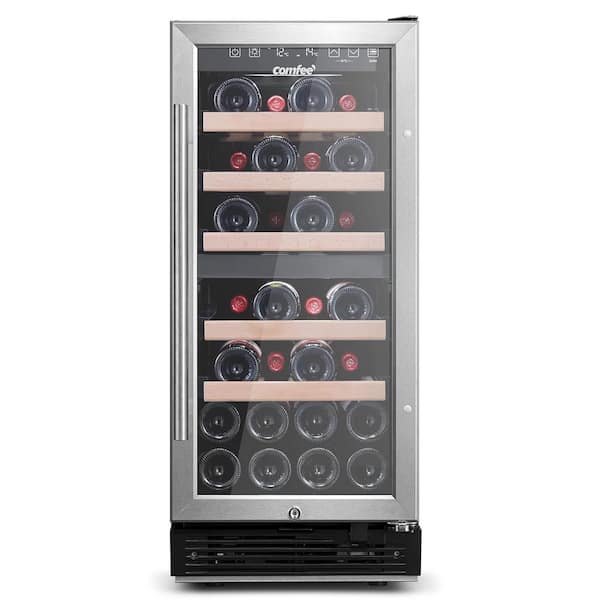 Comfee' 15 in. 28-Wine Bottle Dual Zone Free Standing Beverage and Wine Cooler in Stainless Steel with Removable Shelf