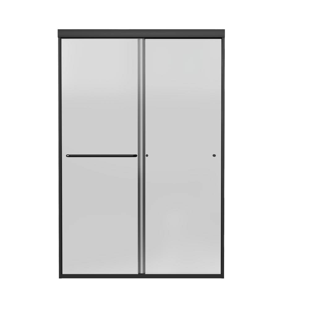 48 in. W x 72 in. H Double Sliding Framed Shower Door in Matte Black with 6