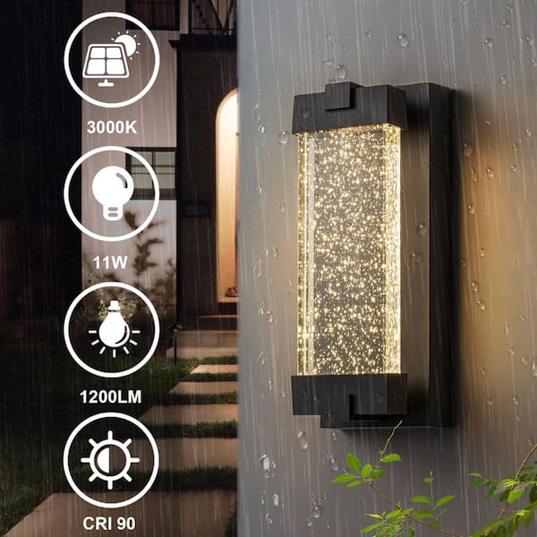 Acerbis 12.99 in. Black Modern Bubble Glass Integrated LED Outdoor Hardwired Garage and Porch Light Lantern Sconce