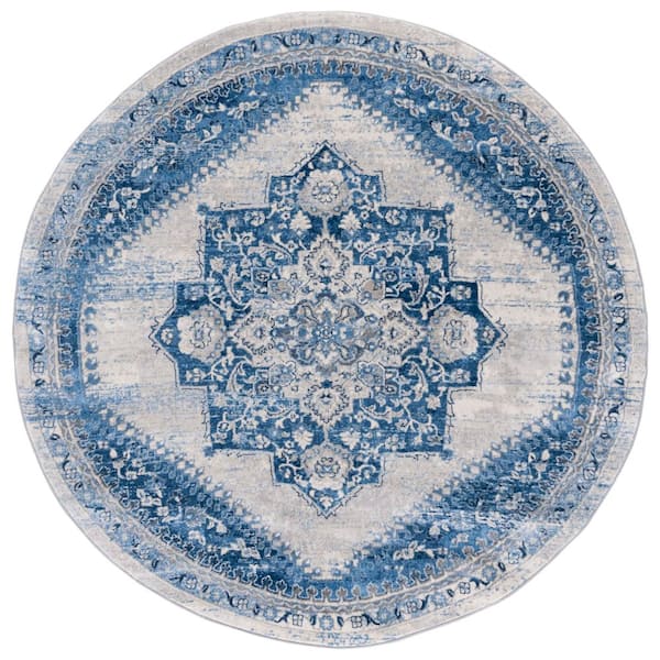 Brentwood 7 ft. x 7 ft. Blue/Ivory Medallion Traditional Round Area Rug