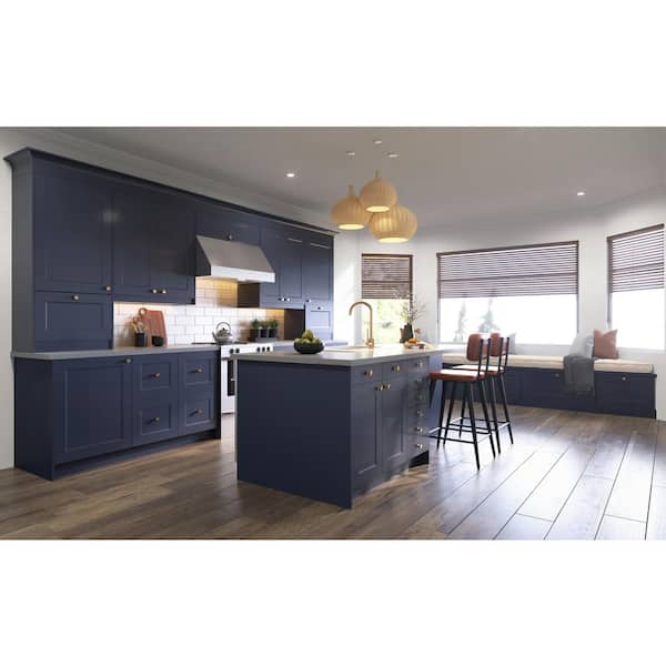 J COLLECTION Devon Painted Blue Shaker Assembled Cooktop Base Kitchen Cabinet with Drawers 36 in. W x 34.5 in. H x 24 in. D