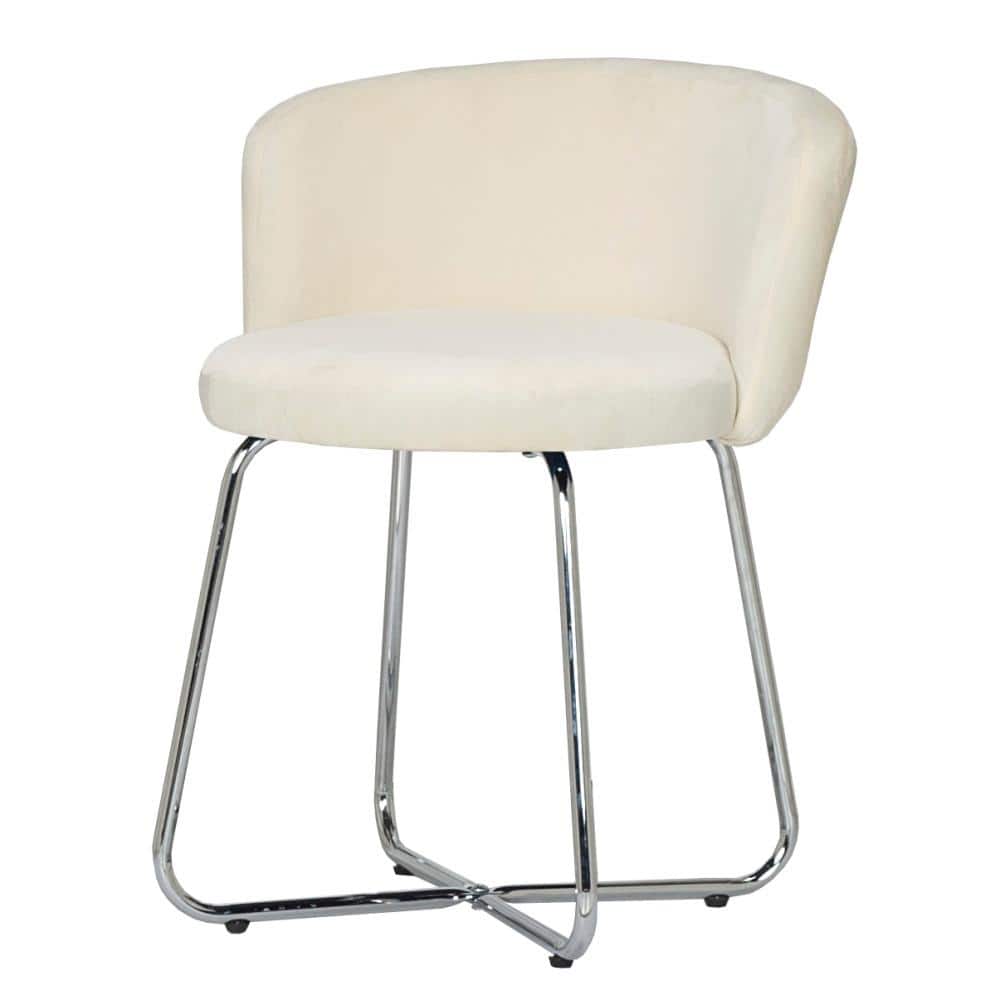 Marisol Chrome-Finished Metal Vanity Stool with Off-White Velvet