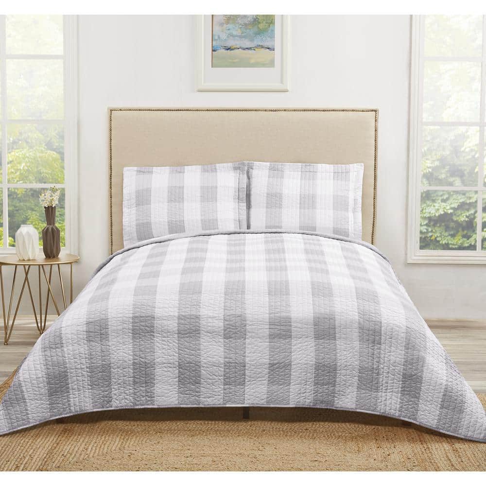 Gray Twin XL Reversible Microfiber Quilt Set