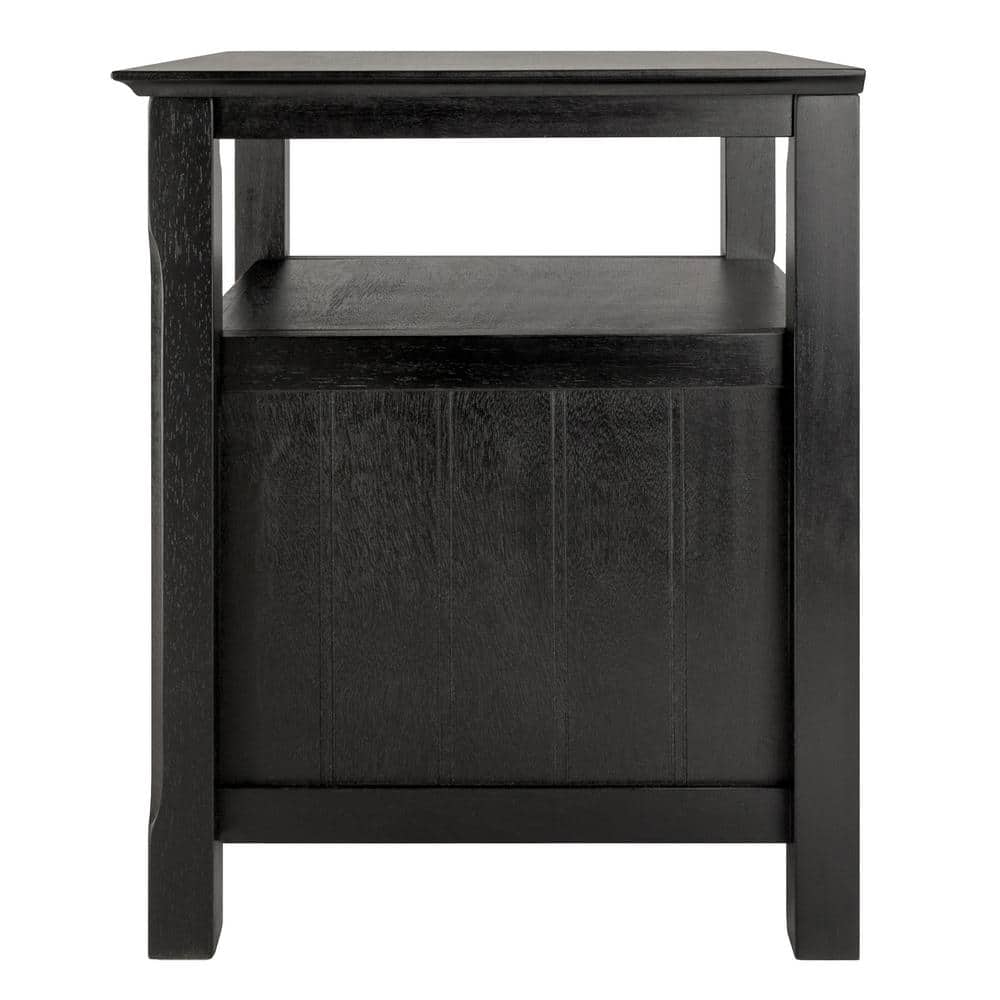 Transitional Black Solid Wood 2-Drawer Night Stand