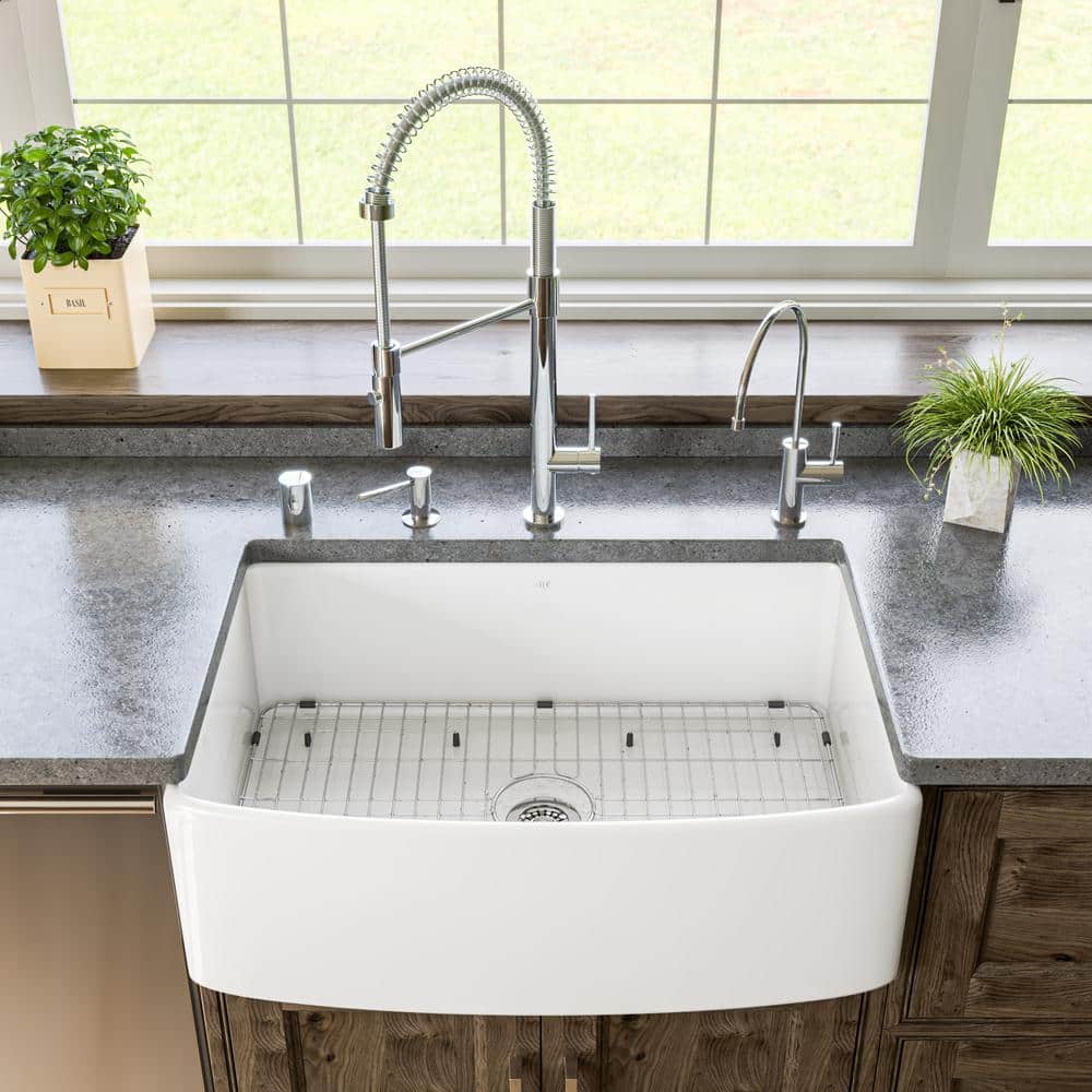 Alfi Brand ABFC3020-W 30'' L Flush Single Bowl Fireclay Kitchen Sink