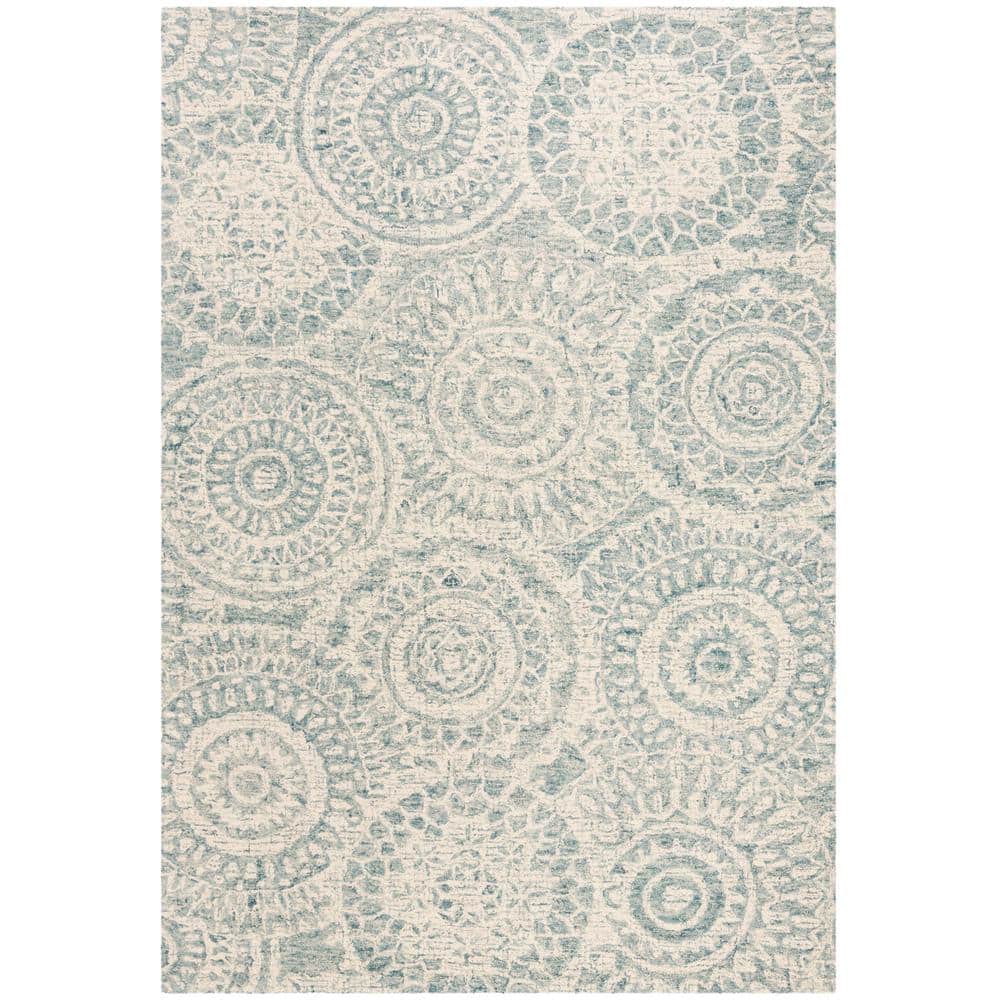 Abstract Ivory/Blue 5 ft. x 8 ft. Geometric Medallion Area Rug price history on PriceWatchPro