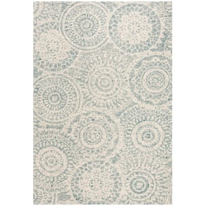 Abstract Ivory/Blue 5 ft. x 8 ft. Geometric Medallion Area Rug