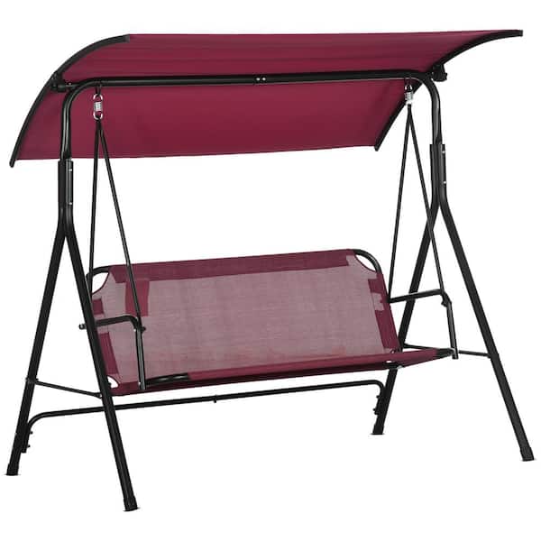 Boosicavelly 67.75 in. 3-Person Red Metal Patio Swing Bench with Stand & Adjustable Canopy