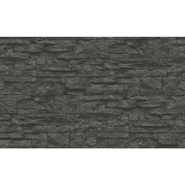 Unbranded Bricks and More Collection Black Wide Granite Slabs Matte Finish Vinyl on Non-Woven Non-Pasted Wallpaper Sample