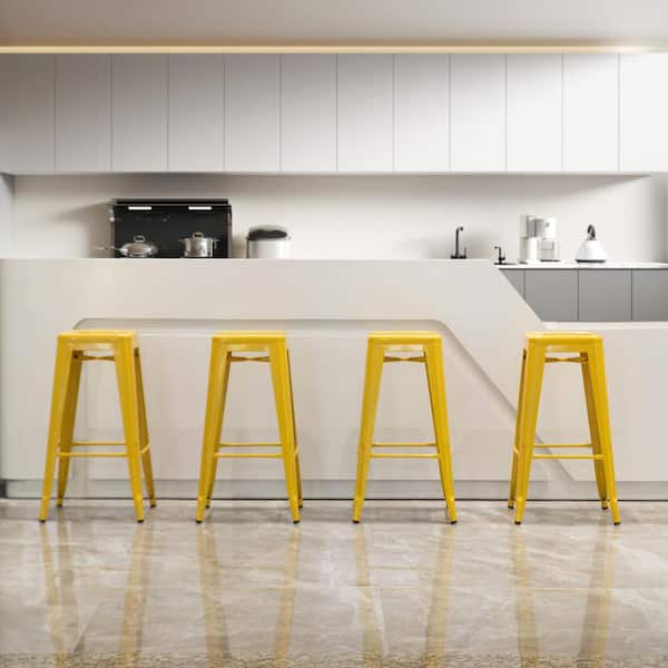 30 in. Backless Non-Upholstered Metal Bar Stool Stackable Heavy-Duty Counter-Height Chair Indoor & Outdoor Use Yellow