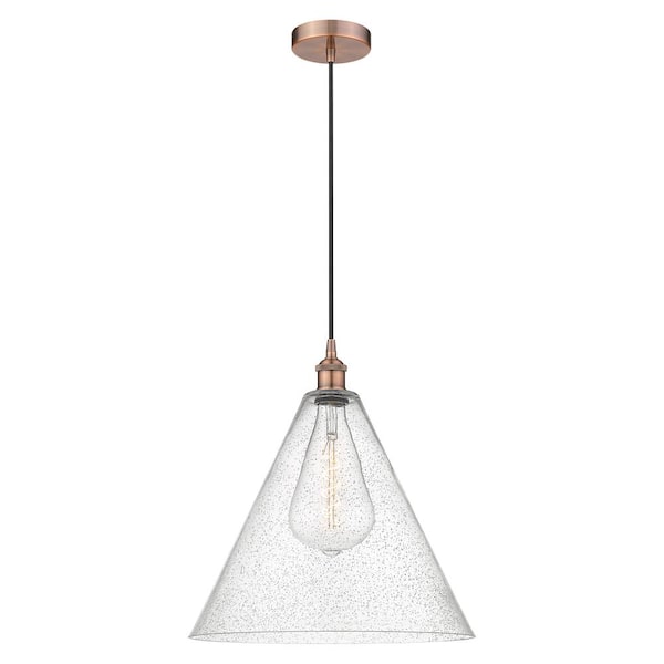 Innovations Edison Cone 60-Watt 1-Light Antique Copper Shaded Mini Pendant Light with Seeded Glass Shade