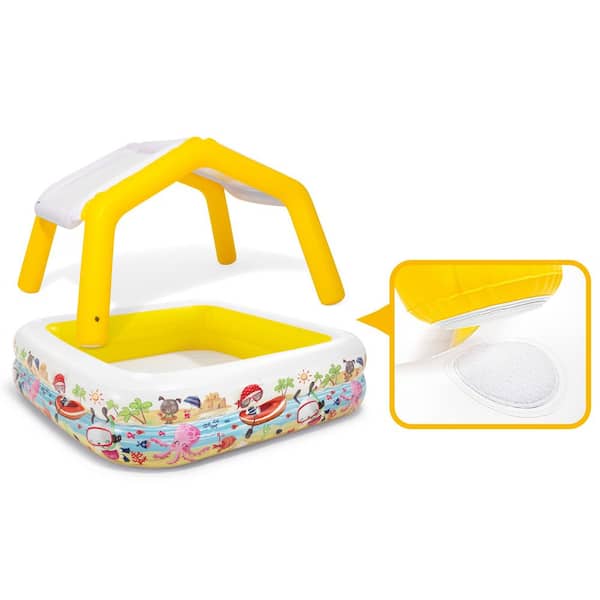 Square 62 in. x 48 in. Deep Inflatable Ocean Scene Sun Shade Kids Swimming Pool with Canopy
