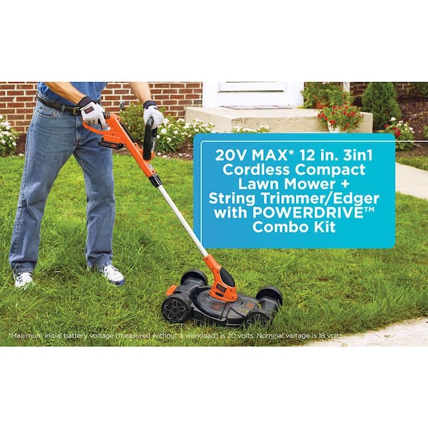 BLACK DECKER 20V MAX Cordless Battery Powered 3 in 1 String Trimmer Lawn Edger Lawn Mower Kit with 2 2Ah Batteries Charger MTC220 The Home Depot