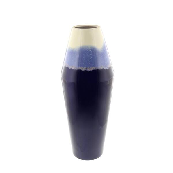 Litton Lane 21 in. Rhombus Blue and White Gradients Ceramic Decorative Vase