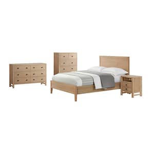 Arden 4-Piece Light Driftwood Wood Bedroom Set with Queen Bed, 2-Drawer Nightstand, 5-Drawer Chest, 6-Drawer Dresser