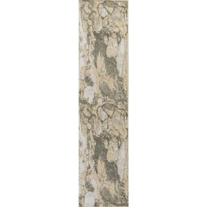 Marmo Abstract Marbled Modern Gold/Gray 2 ft. x 8 ft. Runner Rug