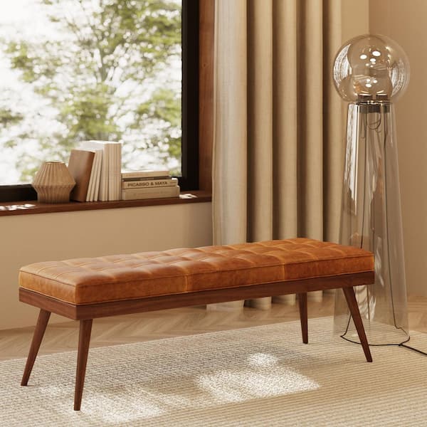 Luca Cognac Tan Leather 55 in. Bedroom Bench