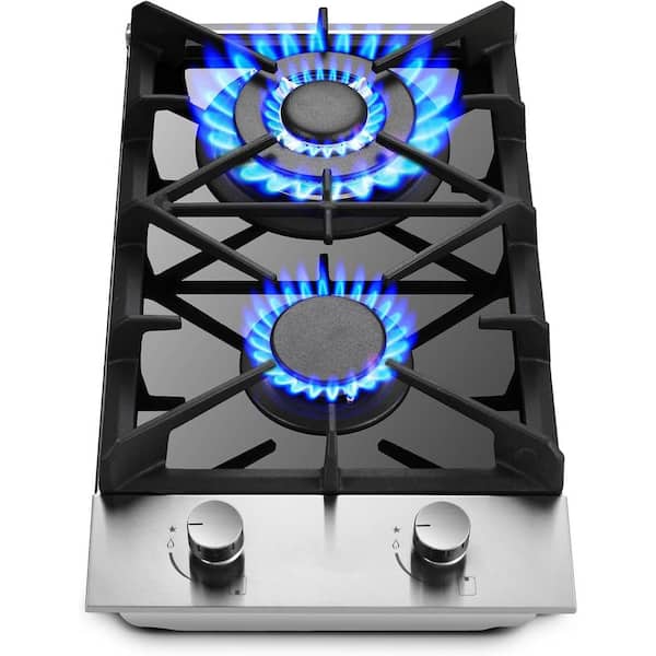 2 Burner Propane Gas Cooktop, 12 inch LPG/NG Dual Fuel Built-in Gas Stove Top, Black Tempered Glass Gas Stove