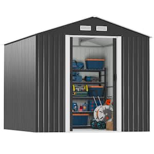8 ft. W x 10 ft. D Outdoor Storage Metal Shed Garden Tool Galvanized Steel Shed with Sliding Doors (80 sq. ft.)