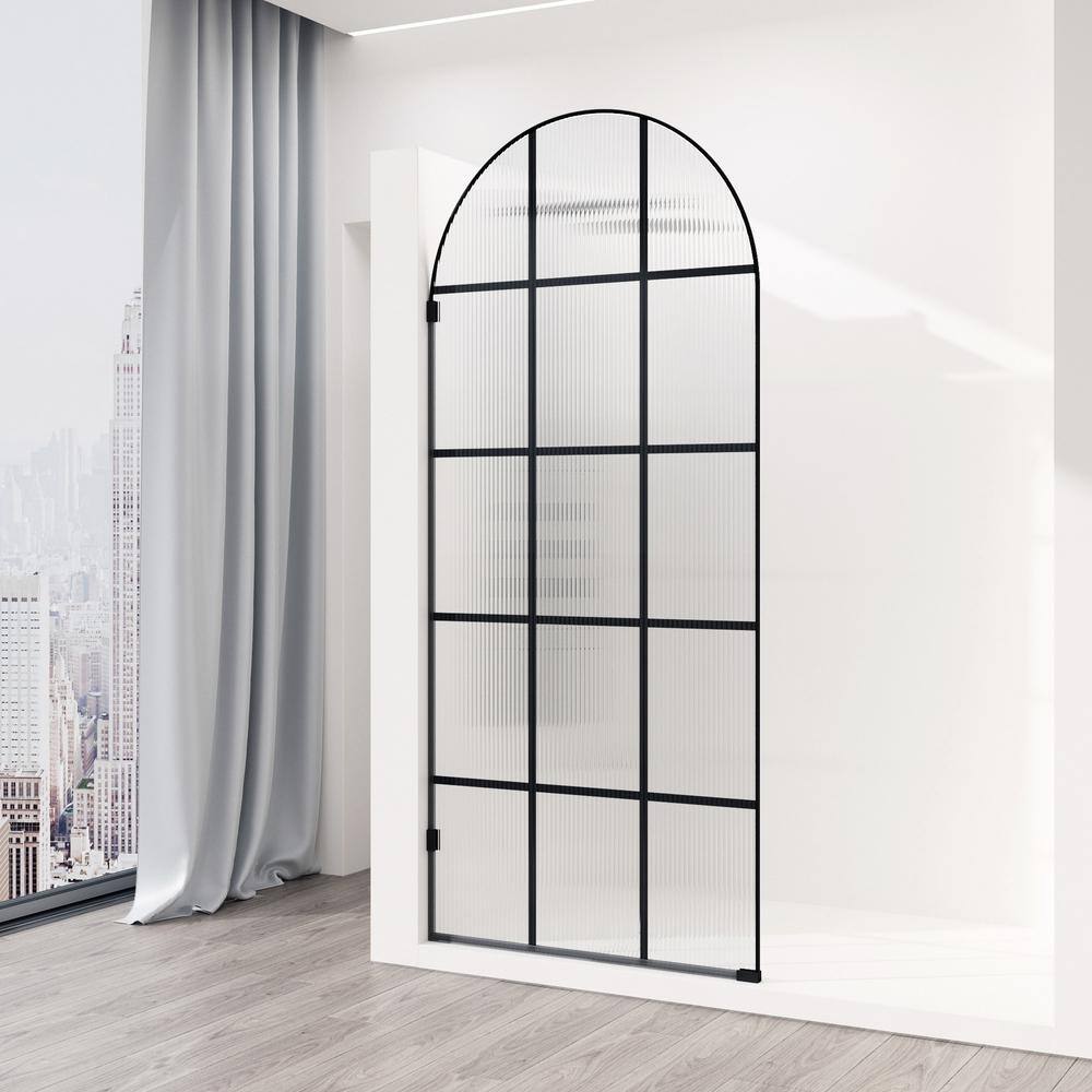 Arden Matte Black 34" x 78" Framed Shower Screen with Fluted Glass