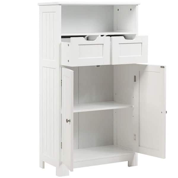 24 in. W x 12 in. D x 43 in. H White MDF Freestanding Bathroom Side Cabinet with 2-Drawers and 2-Doors