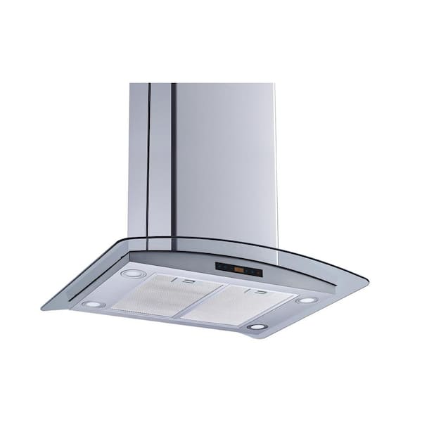 36 in. 500 CFM Convertible Island Mount Range Hood in Stainless Steel and Glass with Mesh Filters and Touch Control