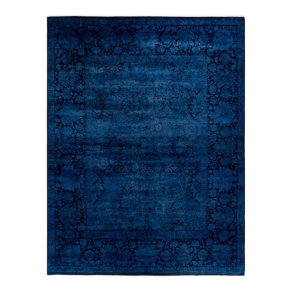Chloe & Olivia Home Overdyed Blue 9 ft. x 12 ft. Solid Wool Indoor Area Rug