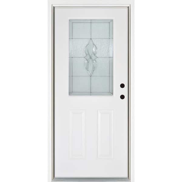 MP Doors 32 in. x 80 in. Left-Hand Inswing 1/2-Lite Scotia Decorative Glass White Finished Fiberglass Prehung Front Door