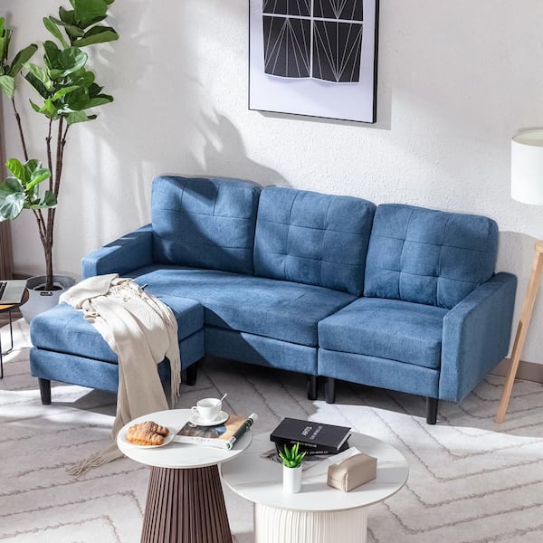 Blue linen sofa discount