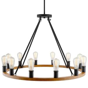 Jericho 60-Watt 12-Light Wood Style Farmhouse Chandelier, No Bulb Included