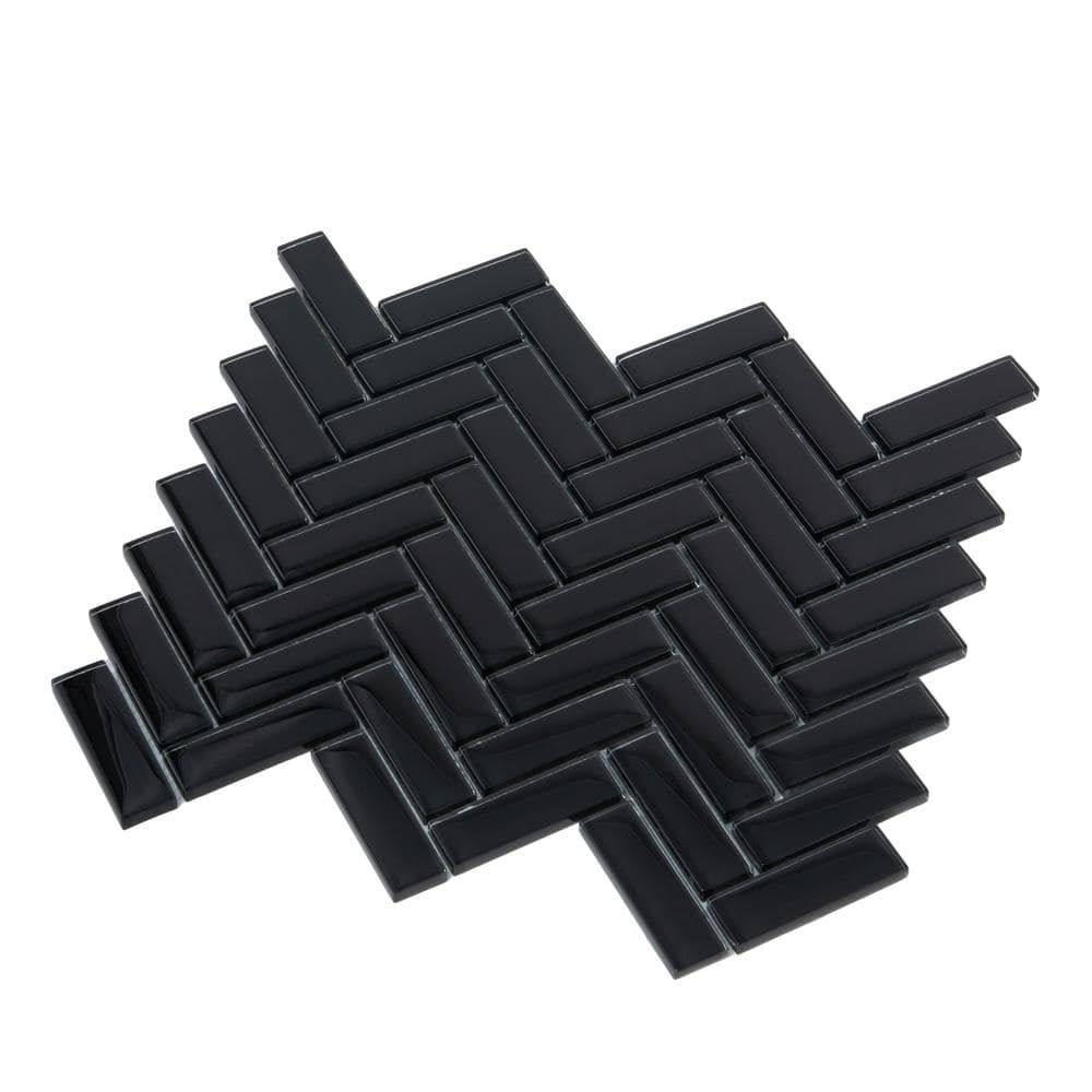 Black Herringbone Polished Glass Mosaic Tile for Walls
