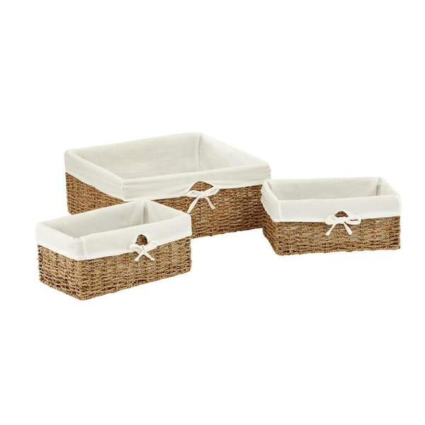 Household Essentials 3-Piece Wicker Cube Storage Basket, Buff Beige