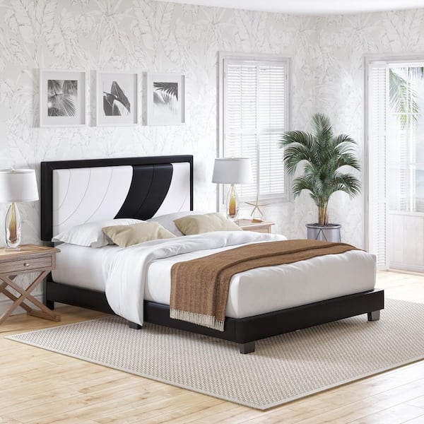 Boyd Sleep Bree Upholstered Faux Leather Platform Bed, Full, White/Black