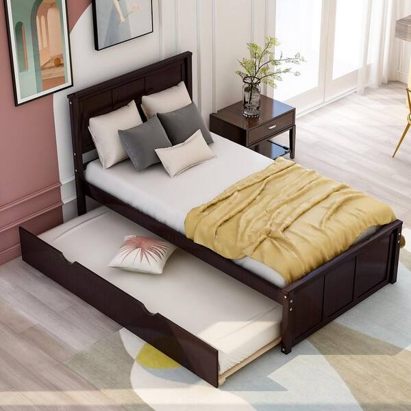 Espresso Twin Platform Bed, Trundle Bed Spring King Size