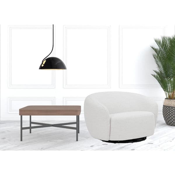 HomeRoots Off White Barrel Chair Set of 1 with Swivel