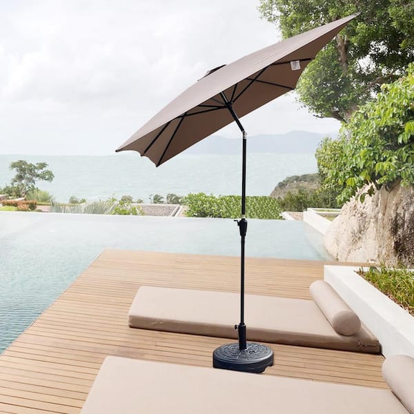 6 foot tilt patio umbrella GAWEZA 9 ft. x 6 ft. Rectangular Steel Market Tilt Patio Umbrella in Mushroom with Crank Lift System for Table Deck Pool Garden