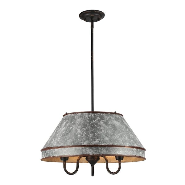 Jasper 60-Watt 3 Lights Antique Black Iron Candle Shaded Pendant Light with Metal Shade, No Bulbs Included