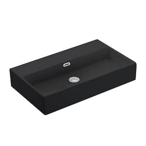 Quattro 70 BG Wall Mount / Vessel Bathroom Sink in Glossy Black without Faucet Hole