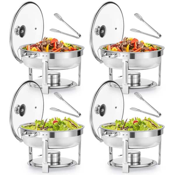 4-Pack 6 qt. Stainless Steel Round Chafing Dishes Buffet Set Catering Glass Lid Holder
