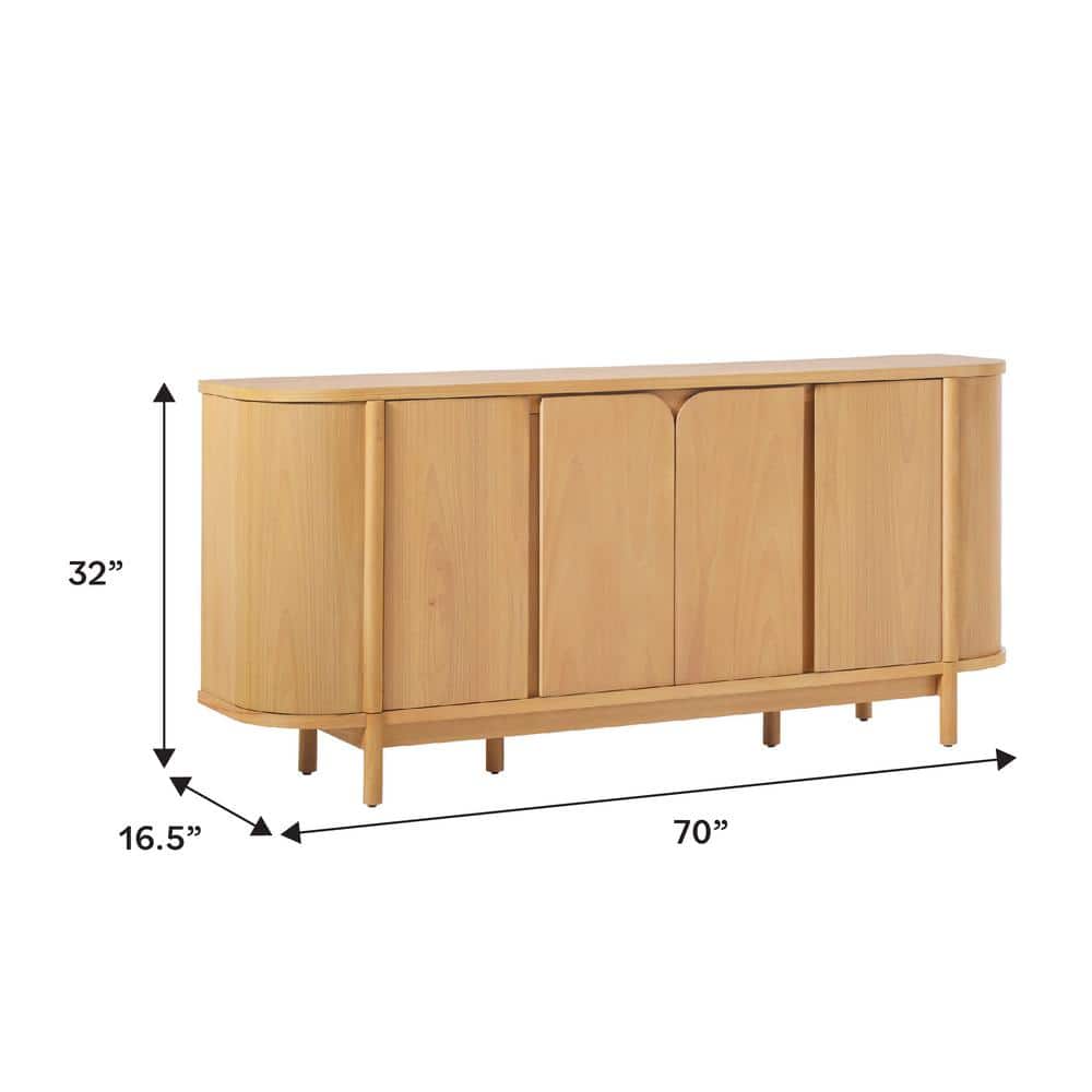 Modern Natural Solid Wood 70" Curved Sideboard Cabinet
