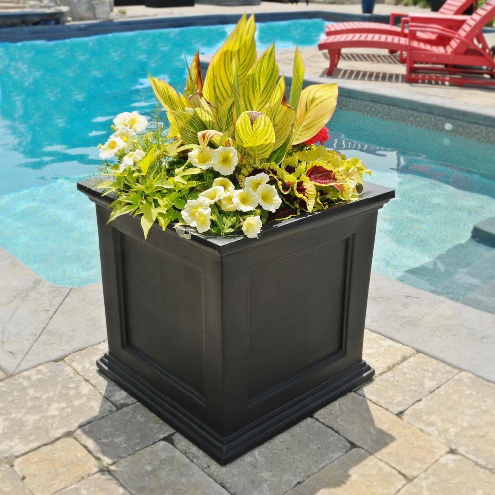 Fairfield Square 20" Black Self-Watering Polyethylene Outdoor Planter