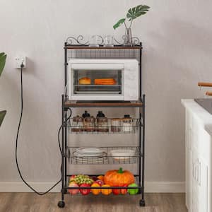 Brown Metal Kitchen Cart, Kitchen Storage Shelf Rack Spices Pots Pans, 5 Tier Kitchen Microwave Stand Cart