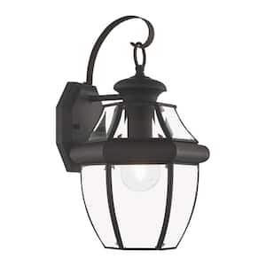 Aston 14 in. 1-Light Bronze Outdoor Hardwired Wall Lantern Sconce with No Bulbs Included