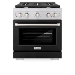 30 in. 4-Burner Freestanding Gas Range and Convection Gas Oven with Black Matte Door in Stainless Steel