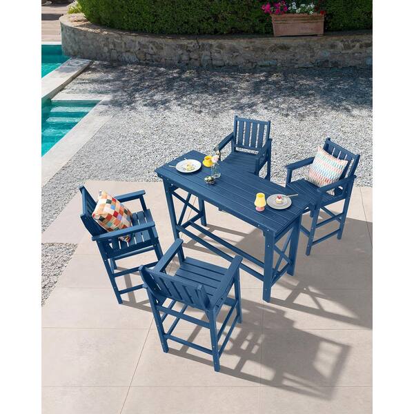 RUIZI 3-Piece Navy Blue HDPE Plastic Outdoor Bar Set with